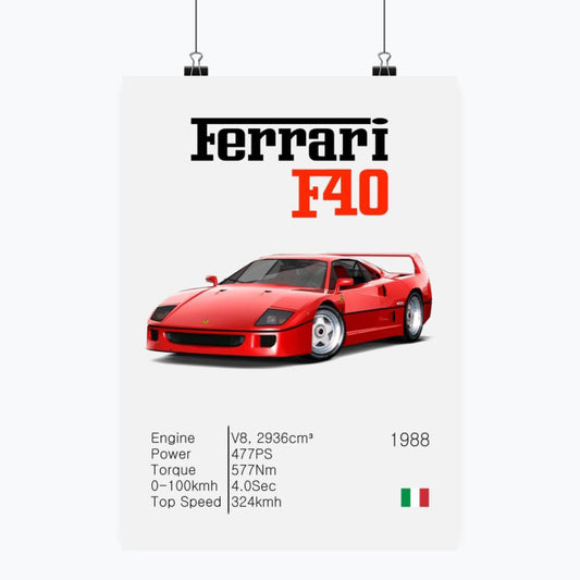 Ferrari F40 - Plakat pionowy A1-A4